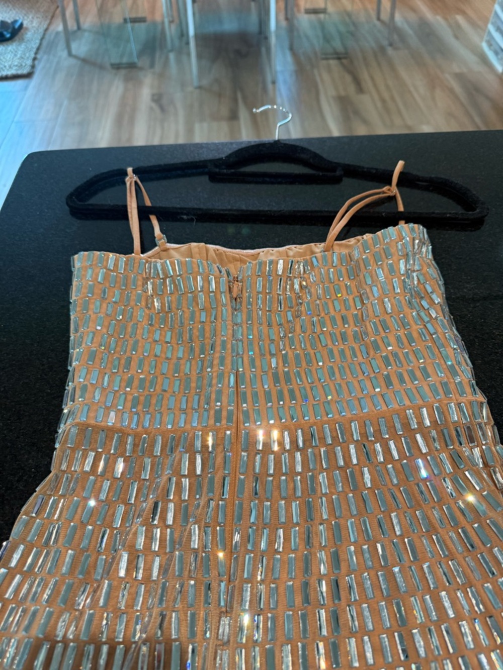 Oh Polly Tan Mini Dress with Metallic Rectangular Sequins - Picture 2 of 5